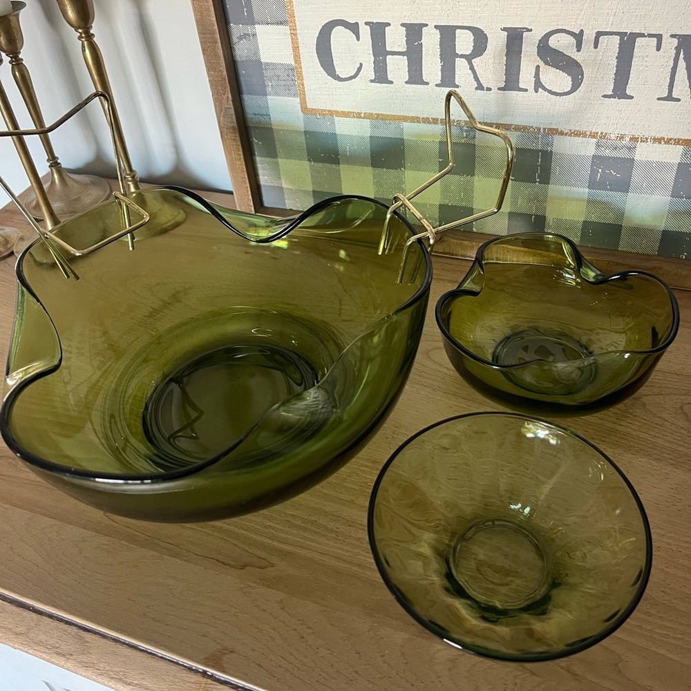 Vintage Anchor Hocking Chip & Dip 3pc bowl set - Picture 3 of 5